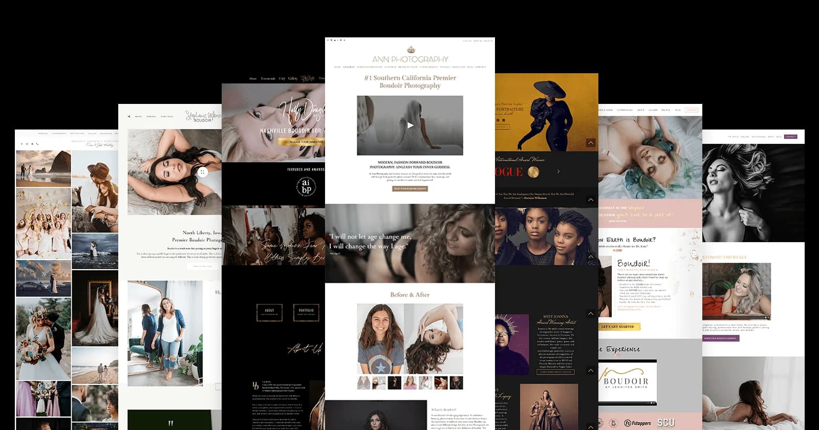 Photography sales funnels we've built — a collage of custom client websites