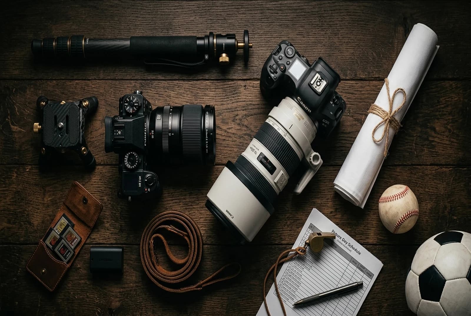 Sports photography studio gear staged for picture day