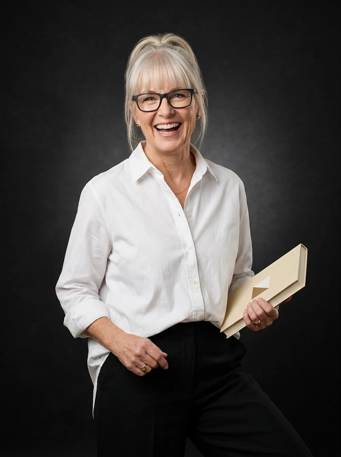 Magazine-quality branding portrait of a published author — the premium editorial outcome the system was built to book