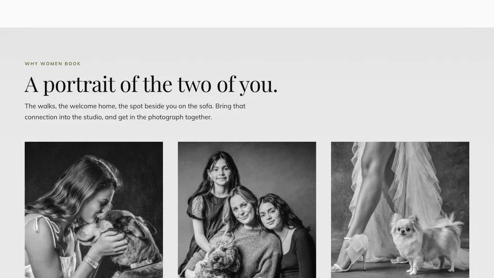 Portrait Club’s Women and Their Dogs campaign page